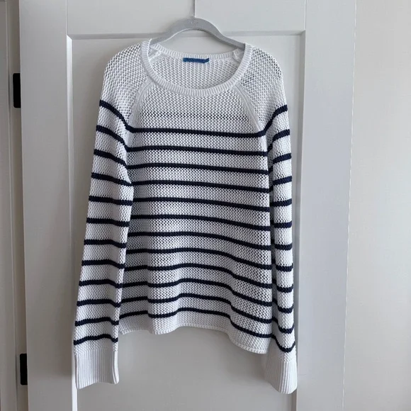 J.McLaughlin White and Navy Stripe Sweater, Size XL - Picture 2 of 3